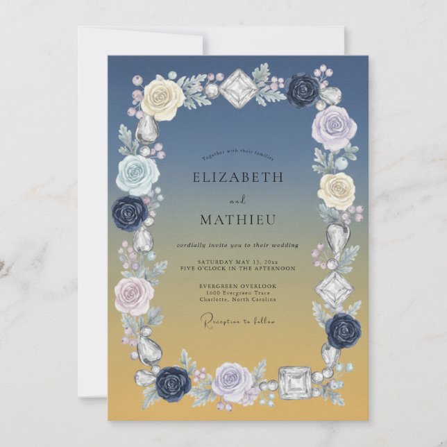 Steel Golden Peony Wedding Invitation (Front)
