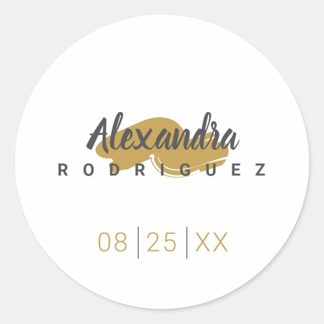 Steel Grey and Gold Quinceanera Classic Round Sticker (Front)