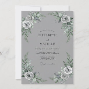 Steel Grey Blush Rose Wedding Invitation