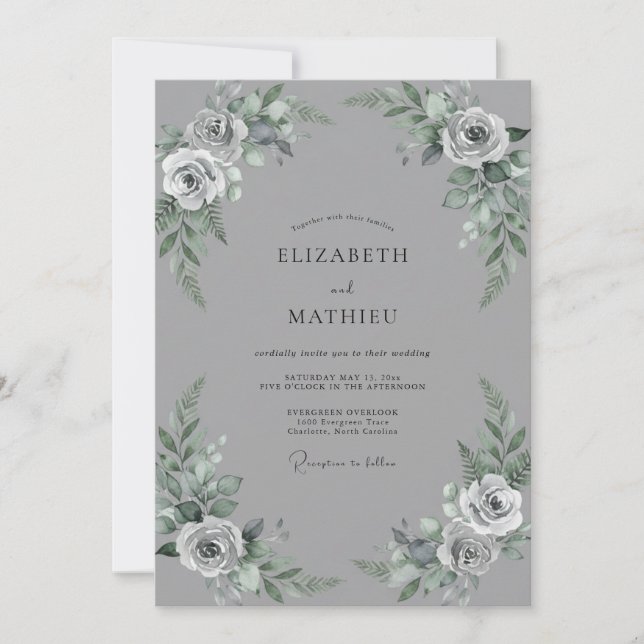 Steel Grey Blush Rose Wedding Invitation (Front)