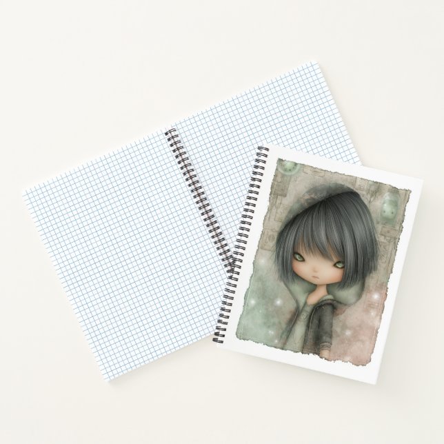 Steel Grey Charcoal Moss Green Gothic Doll Notebook (Inside)