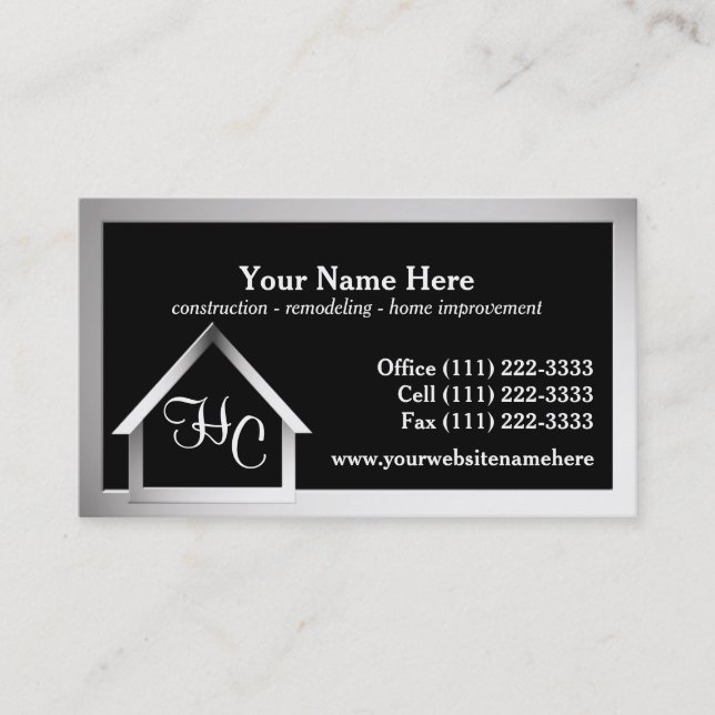 Steel Grey House Construction Business Card (Front)
