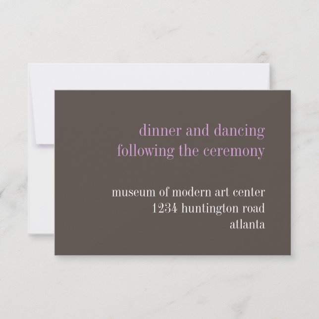 Steel grey lilac typography reception enclosure invitation (Front)