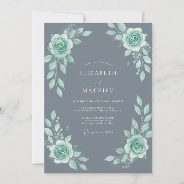 Steel Grey Poetic Winter Wedding Invitation (Front)