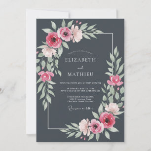 Steel Grey Sophisticated Botanical Wedding Invitation