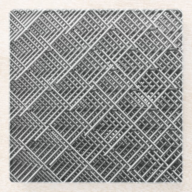 Steel Grid Industrial Mesh Pattern Glass Coaster (Front)