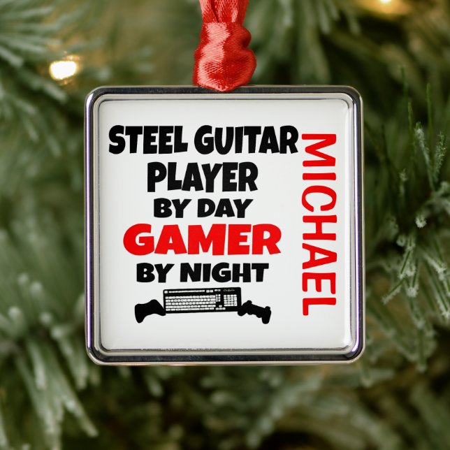 Steel Guitar Player Loves Playing Video Games Metal Tree Decoration (Tree)