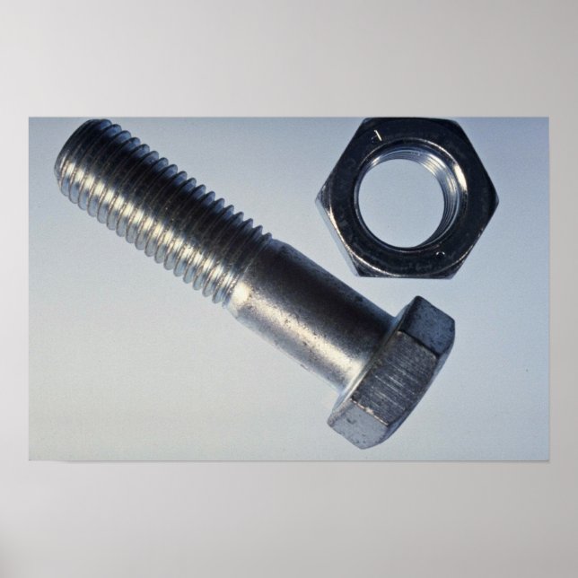 Steel hex bolt with hex nut poster (Front)