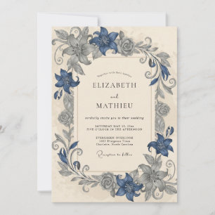 Steel Indigo Lily Wedding Invitation