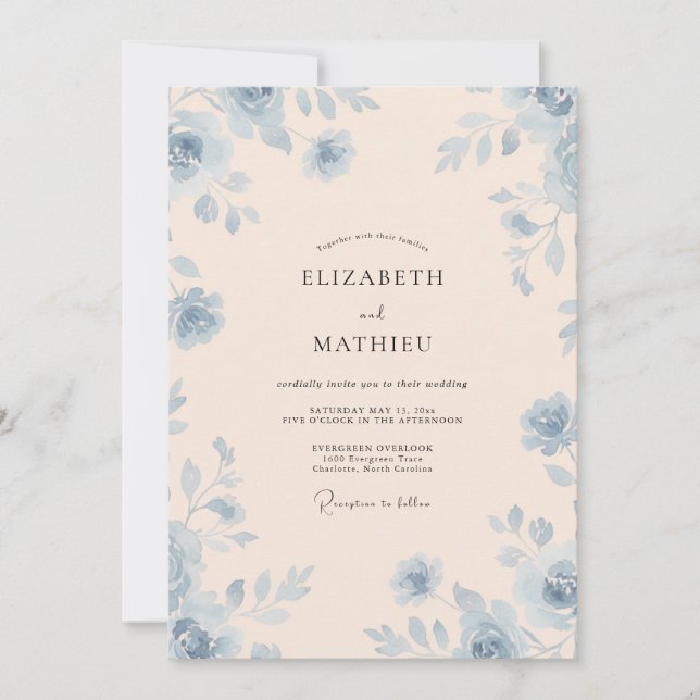 Steel Ivory Bloom Wedding Invitation (Front)