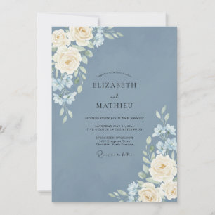 Steel Ivory Peony Wedding Invitation