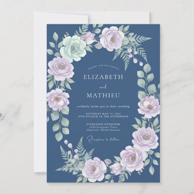 Steel Lavender Ranunculus Eucalyptus Wedding Invitation (Front)