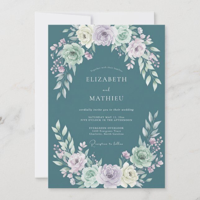 Steel Lavender Ranunculus Soft Eucalyptus Wedding Invitation (Front)