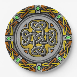 Steel, leather and gems digital image celtic knot paper plate