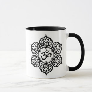 Steel Lotus Flower Om Design - black Mug