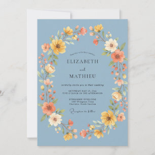 Steel Marigold Wreath Wedding Invitation