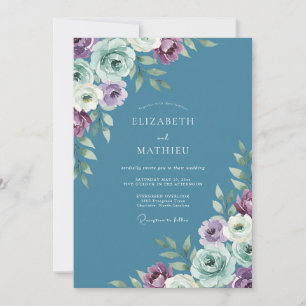 Steel Mauve Bloom Wedding Invitation