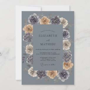 Steel Mauve Ranunculus Eucalyptus Wedding Invitation
