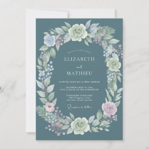 Steel Mauve Wildflower Wedding Invitation