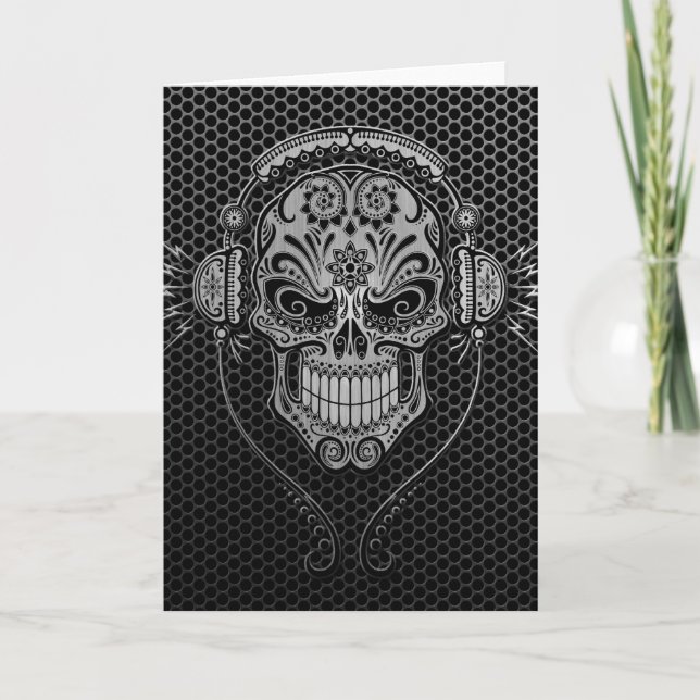 Steel Mesh DJ Sugar Skull Card (Front)