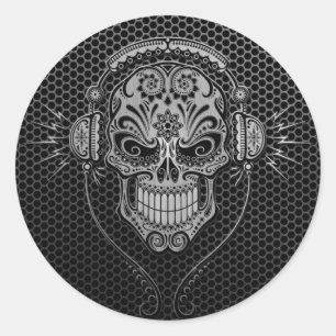 Steel Mesh DJ Sugar Skull Classic Round Sticker