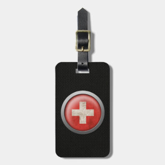 Steel Mesh Swiss Flag Disc Graphic Luggage Tag