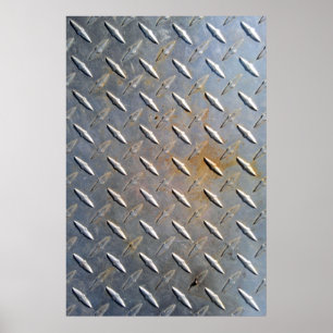 Steel metal diamond pattern grey and rusty poster