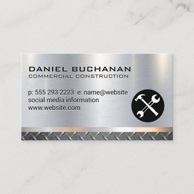 Steel | Metallic | Hammer Wrench Business Card (Front)
