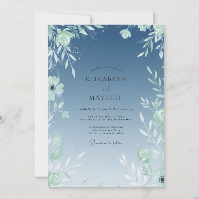 Steel Mint Foliage Eucalyptus Wedding Invitation (Front)