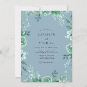 Steel Mint Foliage Muted Eucalyptus Wedding Invitation