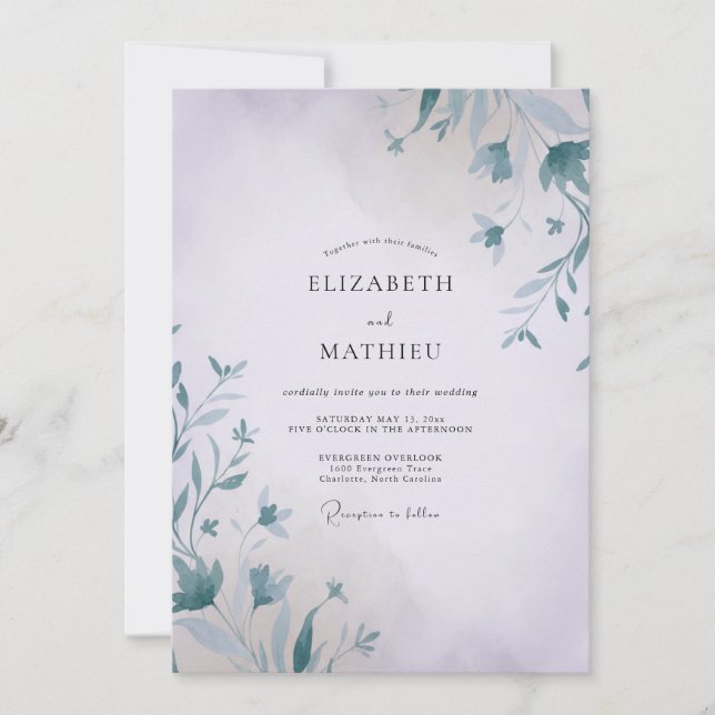 Steel Mist Vine Wedding Invitation (Front)