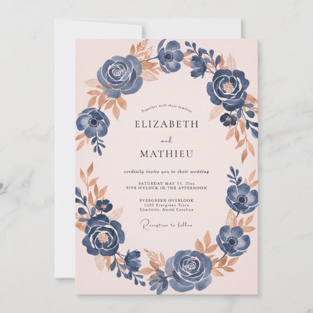 Steel Pale Pink Painted Wedding Invitation (Front)