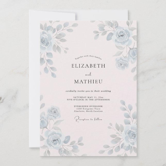 Steel Pale Pink Petal Wedding Invitation (Front)