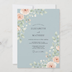 Steel Peach Blossom Wedding Invitation