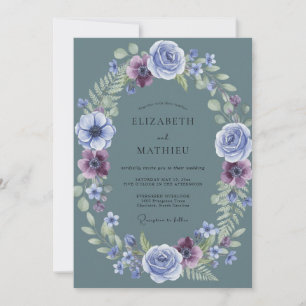 Steel Periwinkle Painted Bloom Wedding Invitation
