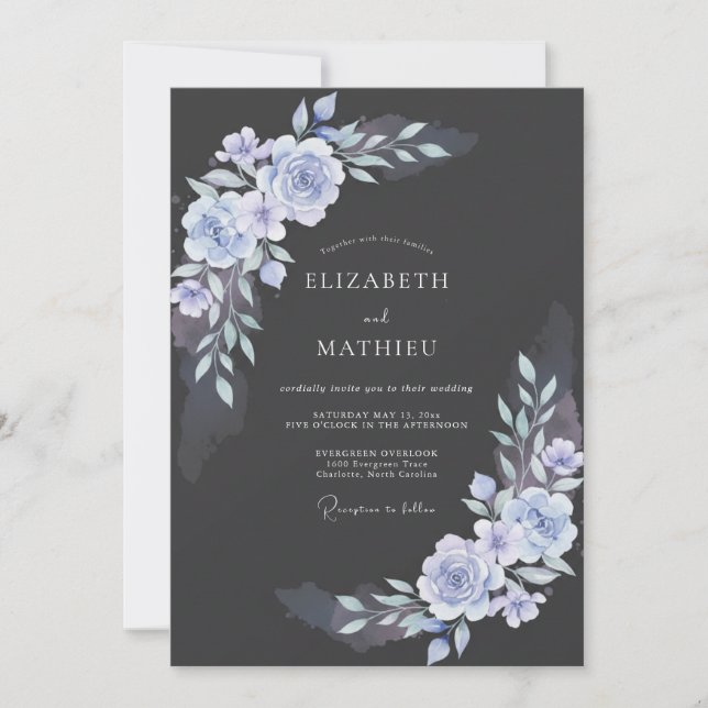 Steel Periwinkle Petal Wedding Invitation (Front)