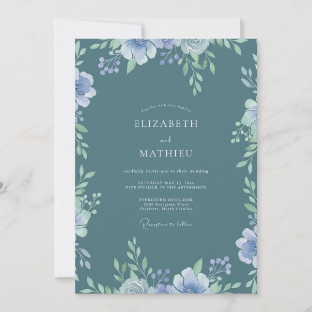 Steel Periwinkle Wildflower Wedding Invitation (Front)