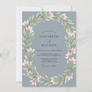 Steel Petal Pink Wreath Wedding Invitation
