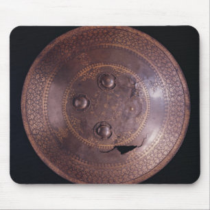 Steel shield with intricate gold decoration mouse pad