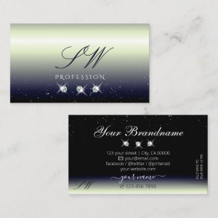 Steel Silver Blue Black Sparkle Jewels Initials Business Card