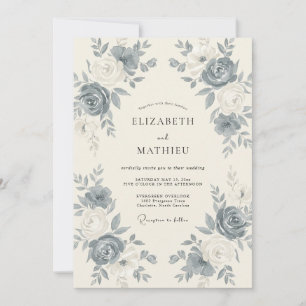 Steel Slate Antique Rose Wedding Invitation