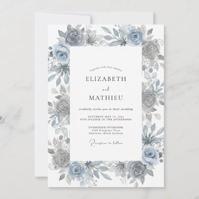 Steel Slate Dusty Rose Wedding Invitation (Front)