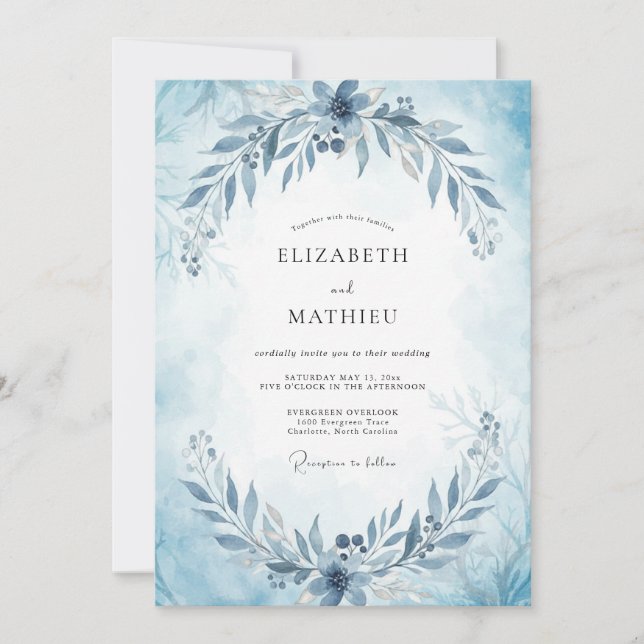 Steel Slate Leafy Wedding Invitation (Front)