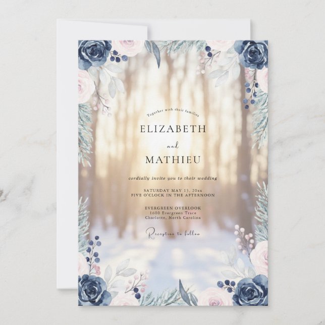 Steel Slate Watercolor Wedding Invitation (Front)