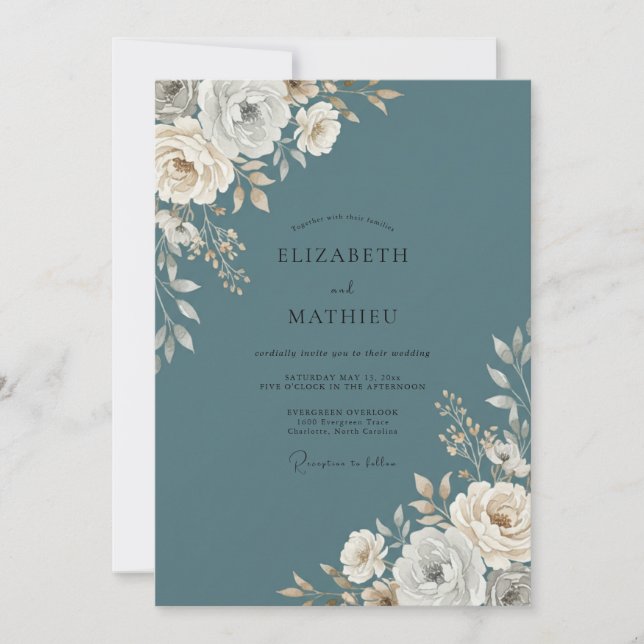 Steel Soft Cream Peony Wedding Invitation (Front)