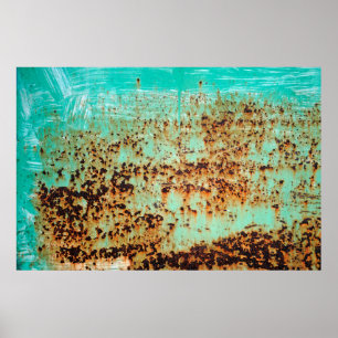 steel surface. An old weathered Green Poster