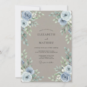 Steel Taupe Bloom Wedding Invitation