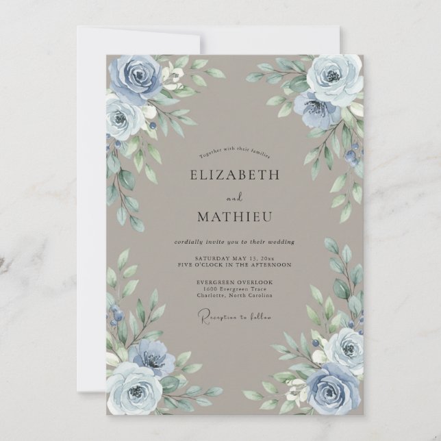 Steel Taupe Bloom Wedding Invitation (Front)