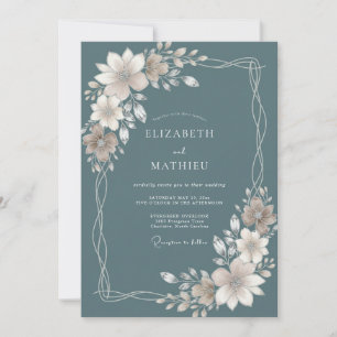 Steel Taupe Leafy Wedding Invitation