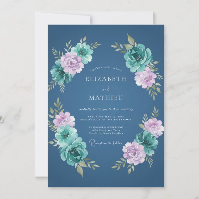 Steel Teal Painted Wedding Invitation (Front)